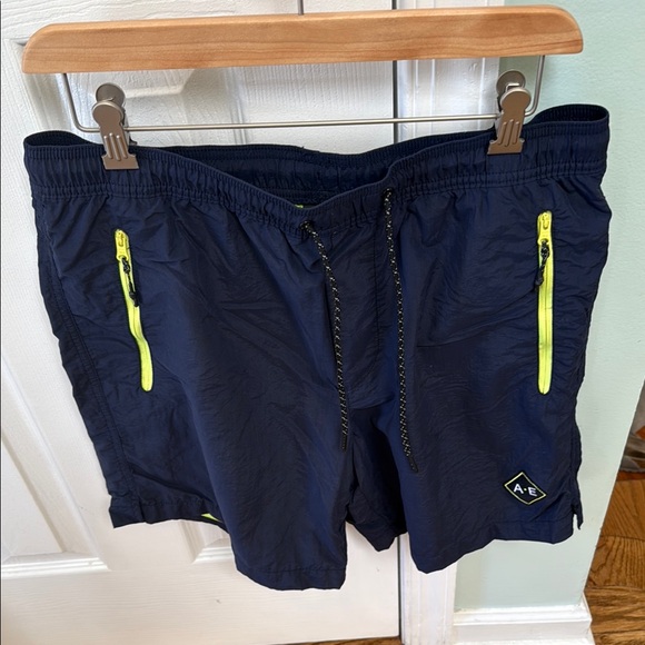 All Day Navy and Neon Yellow Kids Swim Trunks - Picture 1 of 6